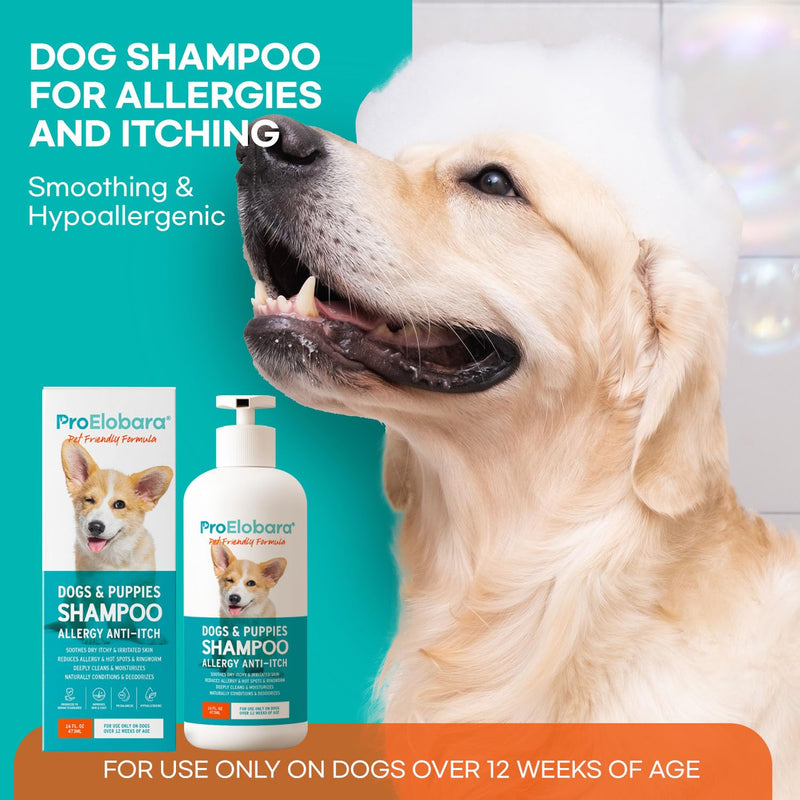 ProElobara Dog Shampoo Allergy Itch: Effective Deodorizing Dog Shampoo for Smelly Dogs Anti Itch Shampoo - Soothes Dry Itchy Irritated Skin Reduces Hot Spots Helps Shedding 16.9fl.oz/500ml - PawsPlanet Australia