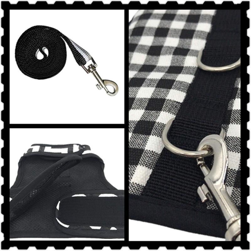 Yizhi Miaow Kitty Harness and Leash for Walking Escape Proof, Adjustable Kitty Walking Jackets for Outdoor, Padded Stylish Kitty Vest XS 2-4LBS Black Plaid - PawsPlanet Australia