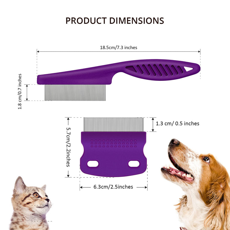 2 Pieces Flea Tear Stain Remover Comb Pet Dogs Cats Grooming Tool Stainless Steel Safe Metal Tooth Removal Combs, Clean Lice/Tangles/Knots/Crust/Dirt (Purple) - PawsPlanet Australia