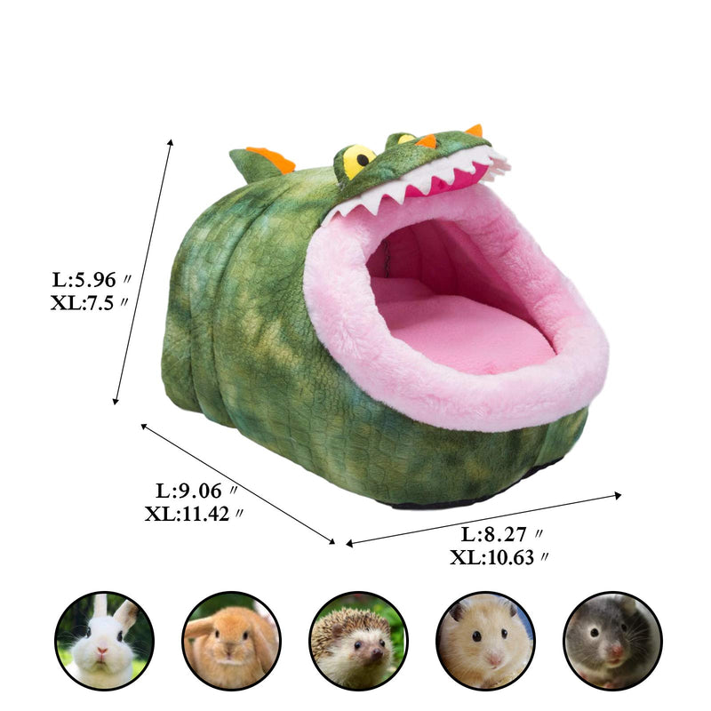 [Australia] - Orangdogo Guinea Pig Bed Accessories Cage Toys Warm Small Animal Pet Bed House for Hedgehog Chinchilla Rabbit Hamster Rat Chinchillas Habitat L Crocodile (Green) 