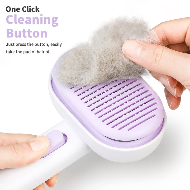 Cat brush short hair, aumuca cat brush, cat hair brush pet brushes, self-cleaning fur brush cat for long hair and short hair Removes loose hair, mats and matted hair (purple） purple - PawsPlanet Australia