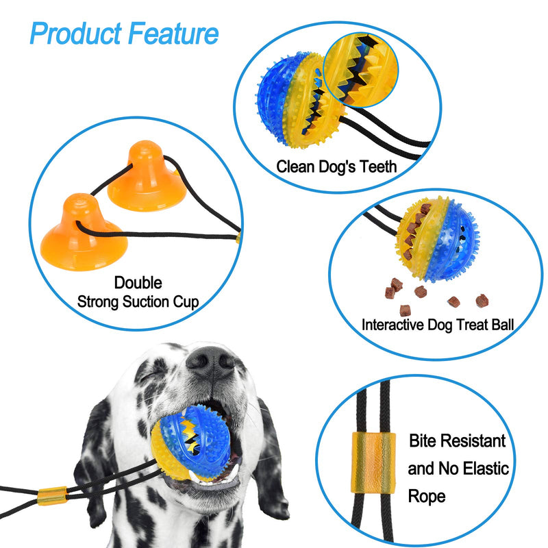 [Australia] - PetBonus Dog Chew Toys, Pet Rope Toys with 2 Suction Cups, Dog Puzzle and Teeth Cleaning Toy, Interactive Treat Food Dispensing Toys for Small Medium Large Dogs Orange + Blue 