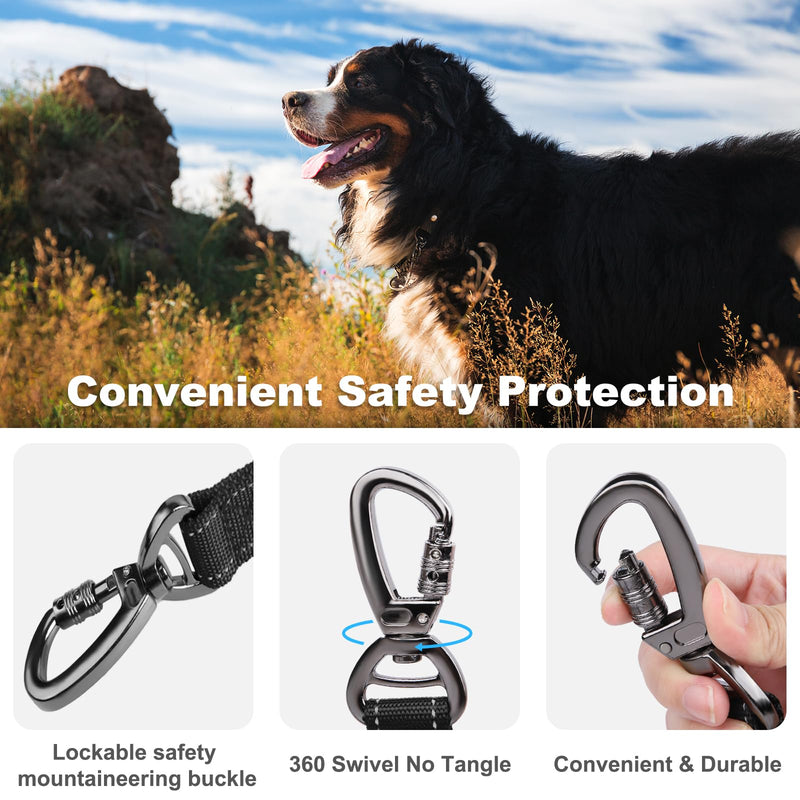 Heavy Duty Dog Leash, Laqibak Double-Sided Reflective Double Handle Dog Leash - Double-Layer Thickening, Lockable Safety Carabiner Design, 6 FT Perfect for Medium & Large Dogs Joyful Strolls, Black - PawsPlanet Australia