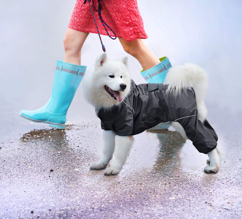 Idepet Dog Raincoat with Hood & Collar Hole,Waterproof Dog Rain Poncho Reflective Dog Rain Jacket Windproof Hoodies for Small Medium Large Dogs Corgi Golden Retriever Shepherd Bulldog S Black - PawsPlanet Australia