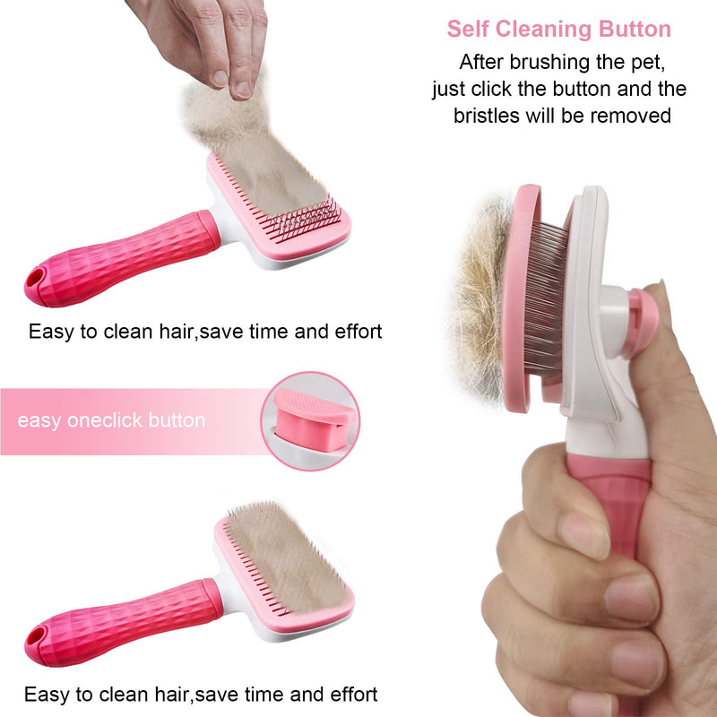 Self Cleaning Slicker Brush -Dog Brush & Cat Brush,Shedding Mats and Tangled Hair,Massages Particle,Improves Circulation.Brush for Shedding and Grooming Short to Long, Straight or Curly Haired Pet Pink - PawsPlanet Australia