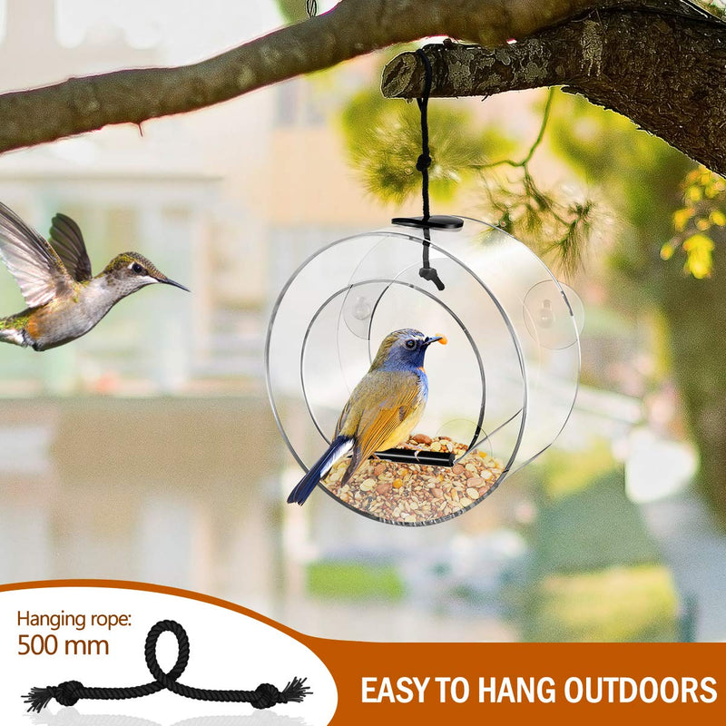 POPETPOP Window Bird Feeder with 3 Extra Strong Suction Cups, Acrylic Round Bird House Seed Tray for Outdoor - PawsPlanet Australia