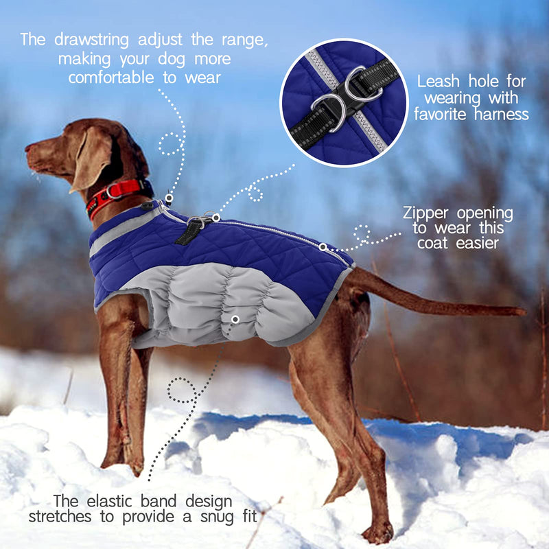 FUAMEY Padded Vest Dog Jacket - Reflective Dog Winter Coat Windproof Warm Winter Dog Jacket Comfortable Dog Apparel for Cold Weather - Warm Zip Up Dog Snowproof Vest for Small Medium and Large Dogs X-Small Blue - PawsPlanet Australia