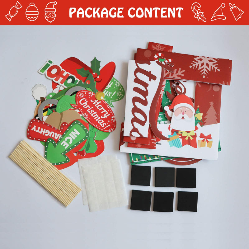 Christmas Photo Booth Props Kit, 32PCS Photo Props with Large Photo Booth Frame (20x28”), DIY Christmas Picture Props Selfie Accessories, Perfect for Xmas Holiday Party Decoration - PawsPlanet Australia