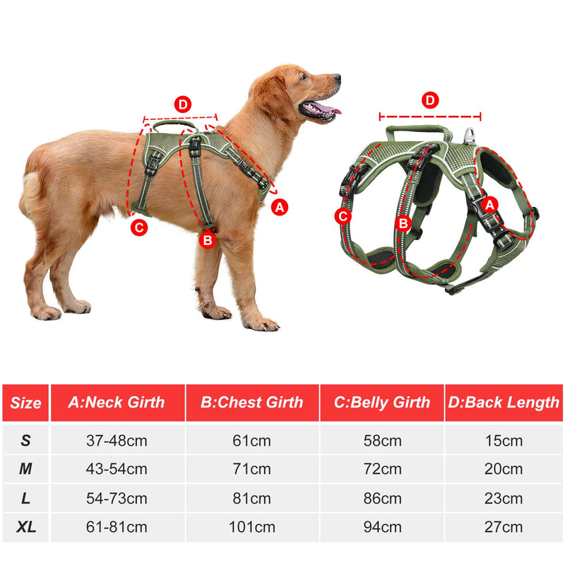 HEELE dog harness, escape-proof, buckle in the neck area, reflective, chest harness with robust handle, panic harness for dogs, dog harness with a stable impression, fits like a glove, green, M - PawsPlanet Australia