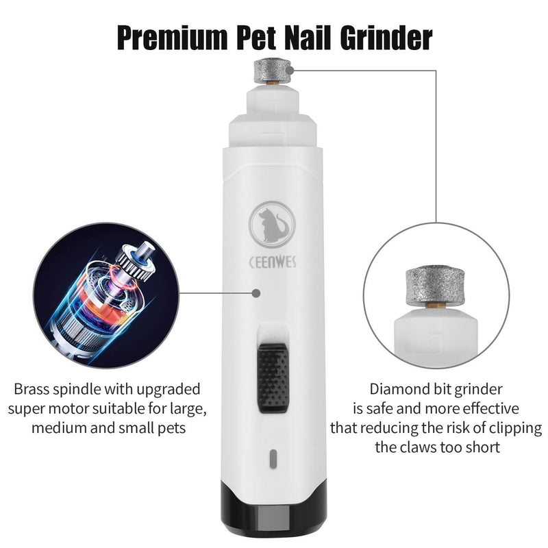 Ceenwes Dog Nail Grinder 2-Speed Rechargeable Pet Nail Trimmer with Dog Nail Clippers and Trimmer for Small Medium Large Dogs and Cats - PawsPlanet Australia