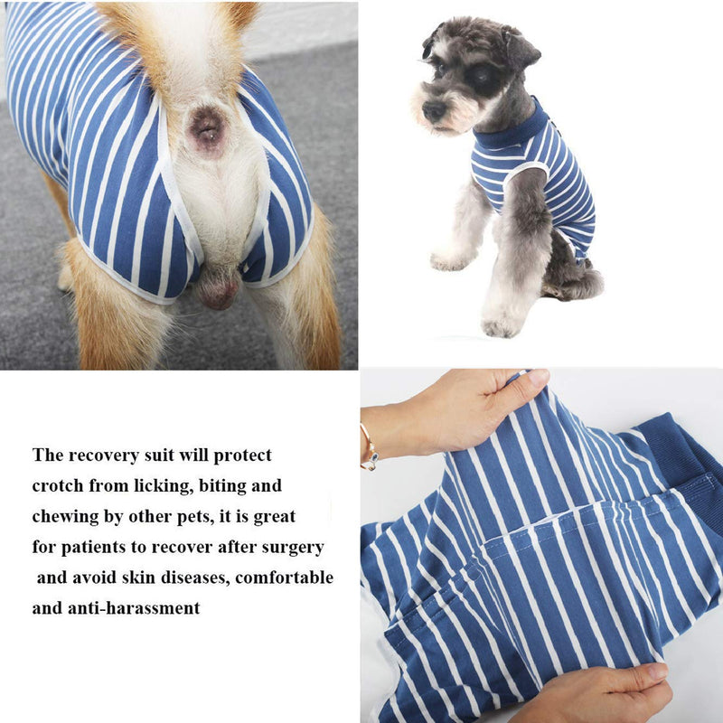 Tineer Dog Recovery Suit, Abdominal Wound Protector Puppy Skin Diseases Vest Clothes Pet After Surgery Wear,E-Collar Alternative for Small Medium Large Cats Dogs (XS, Blue Stripe) XS - PawsPlanet Australia