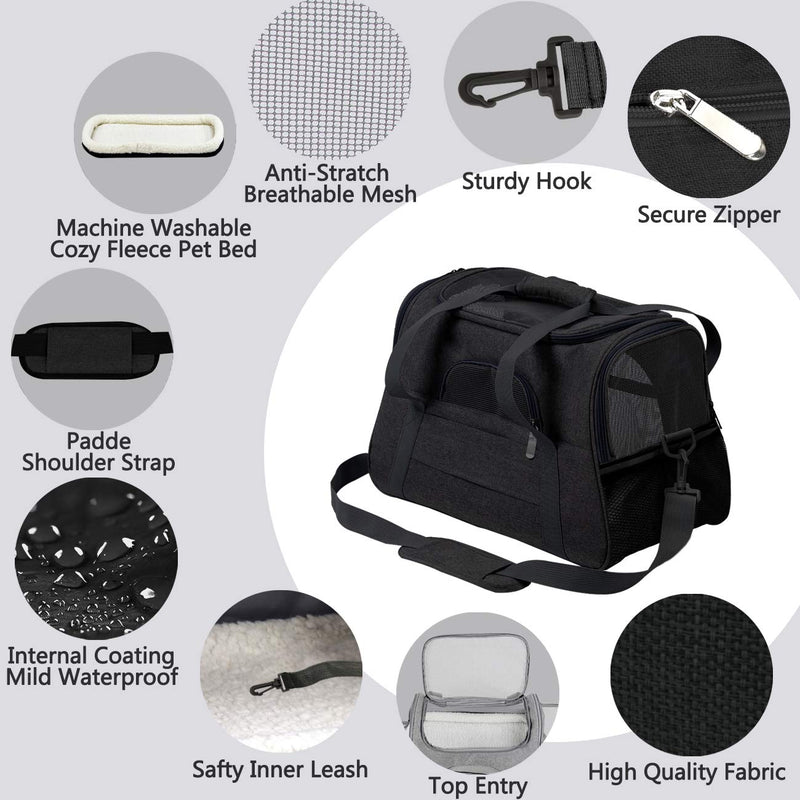 Prodigen Pet Carrier Airline Approved Pet Carrier Dog Carriers for Small Dogs, Cat Carriers for Medium Cats Small Cats, Small Pet Carrier Small Dog Carrier Airline Approved Dog Cat Pet Travel Carrier ALL Black - PawsPlanet Australia