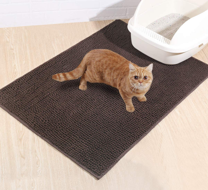 Vivaglory Cat Litter Mats, 31"× 20" or 35"× 25" Super Soft Microfiber Pet Mats for Litter Boxes with Waterproof Back, Machine Washable 31"× 20" Brown - PawsPlanet Australia