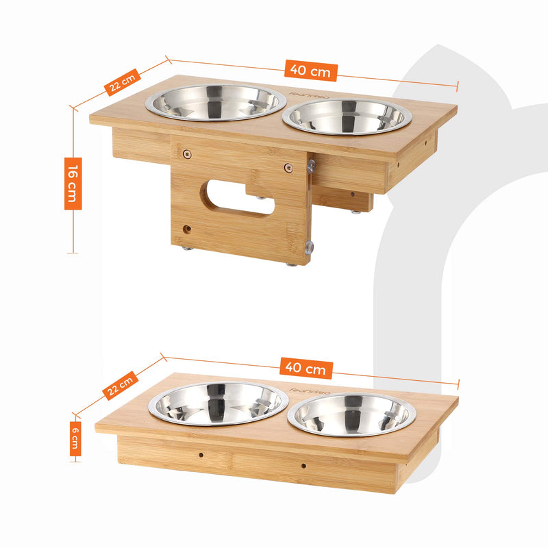 FEANDREA Adjustable Elevated Bowl Stand, 2 Raised Bowls, Natural PRB004N01 - PawsPlanet Australia