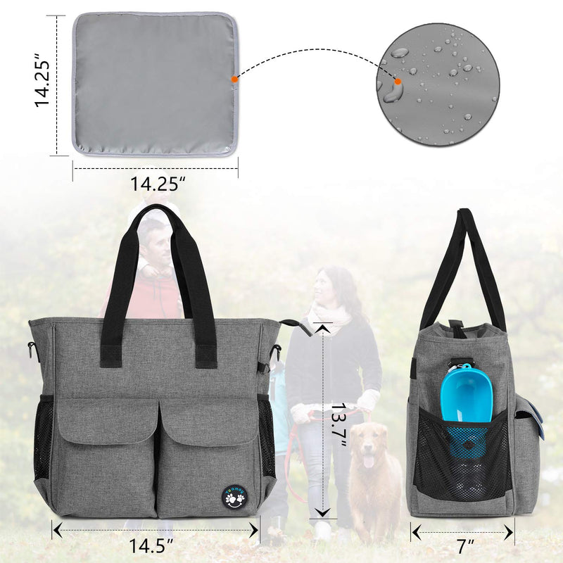 [Australia] - Teamoy Dog Travel Bag, Week Away Dog Supply Tote Bag, Included 2 Silicone Collapsible Bowls, 1 Food Carrier, 1 Water-Resistant Placemat Gray 