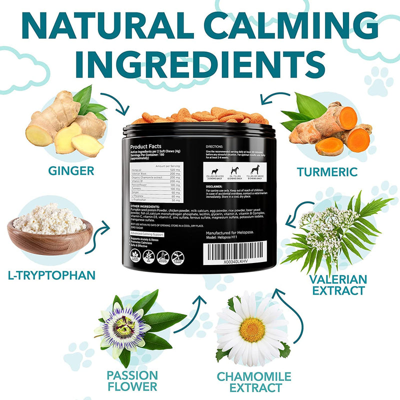 All Natural Calming Dog Chews - Hemp Extract - Chamomile - Valerian Blend - Produced in USA - Developed by Veterinarians - PawsPlanet Australia