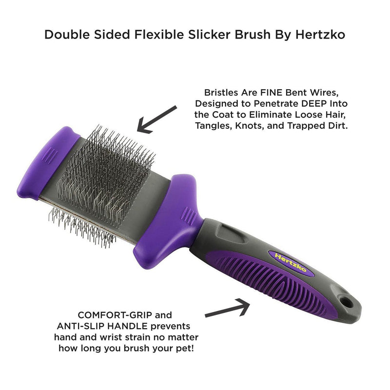 HERTZKO Double Sided Flexible Slicker Brush Removes Loose Hair, Tangles, and Knots, Flexible Head Contours on Your Pet’s Skin - Suitable for Dogs and Cats Double-sided - PawsPlanet Australia