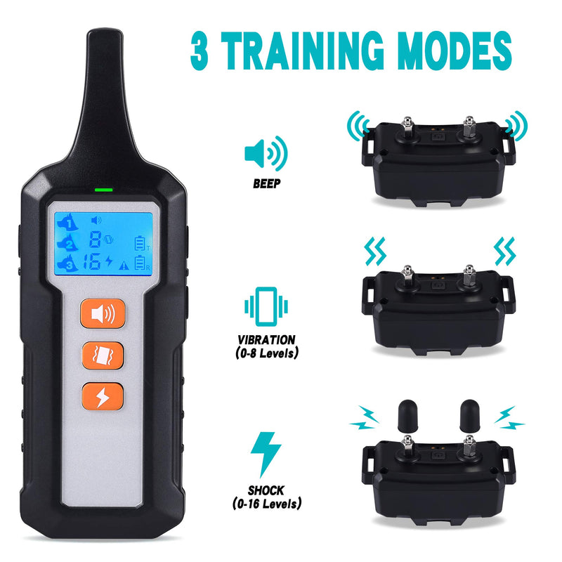 isheTao Dog Training Collar, Dog Collar with Long Remote, Waterproof, Rechargeable Dog Collar with Beep, Vibration and Shock Training Modes, 2600 Feet Remote Range, Adjustable, Magnetic Charging - PawsPlanet Australia