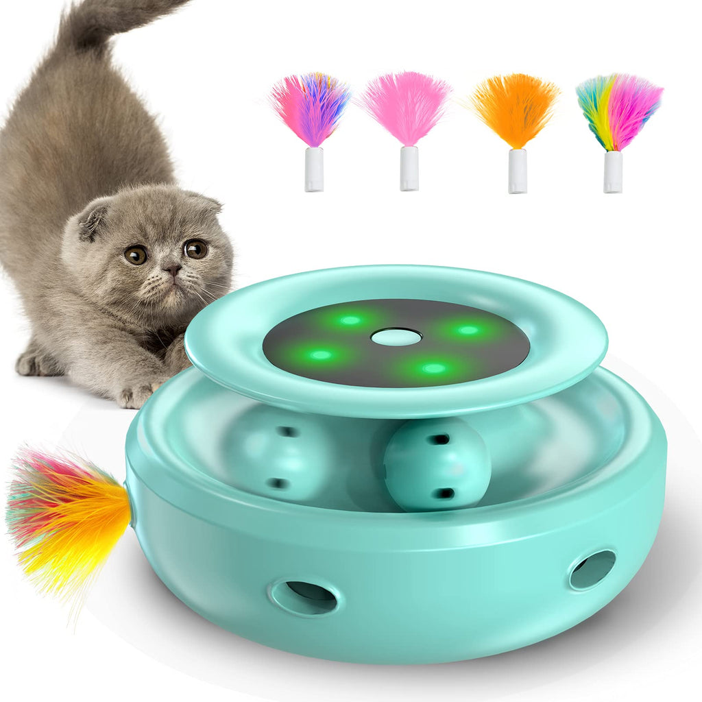 goopow interactive cat toy, ambush with marble tracks 2-in-1 cat toy with 4 interchangeable springs, supports colorful LED lights cat toy for cats/kittens (blue) green - PawsPlanet Australia