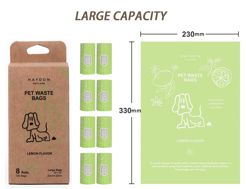 HAYDUN Dog Poop Bags,Dog Poop Bags for Waste Refuse Cleanup ,Compostable Pet Waste Bags, Leak Proof and Eco-Friendly, Extra Thick and Strong ,Premium Eco-Friendly (8 Rolls/120 Bags) Large 2333 – Made Of PE + Biological Starch-Green Green 8 Rolls-120 Bags - PawsPlanet Australia
