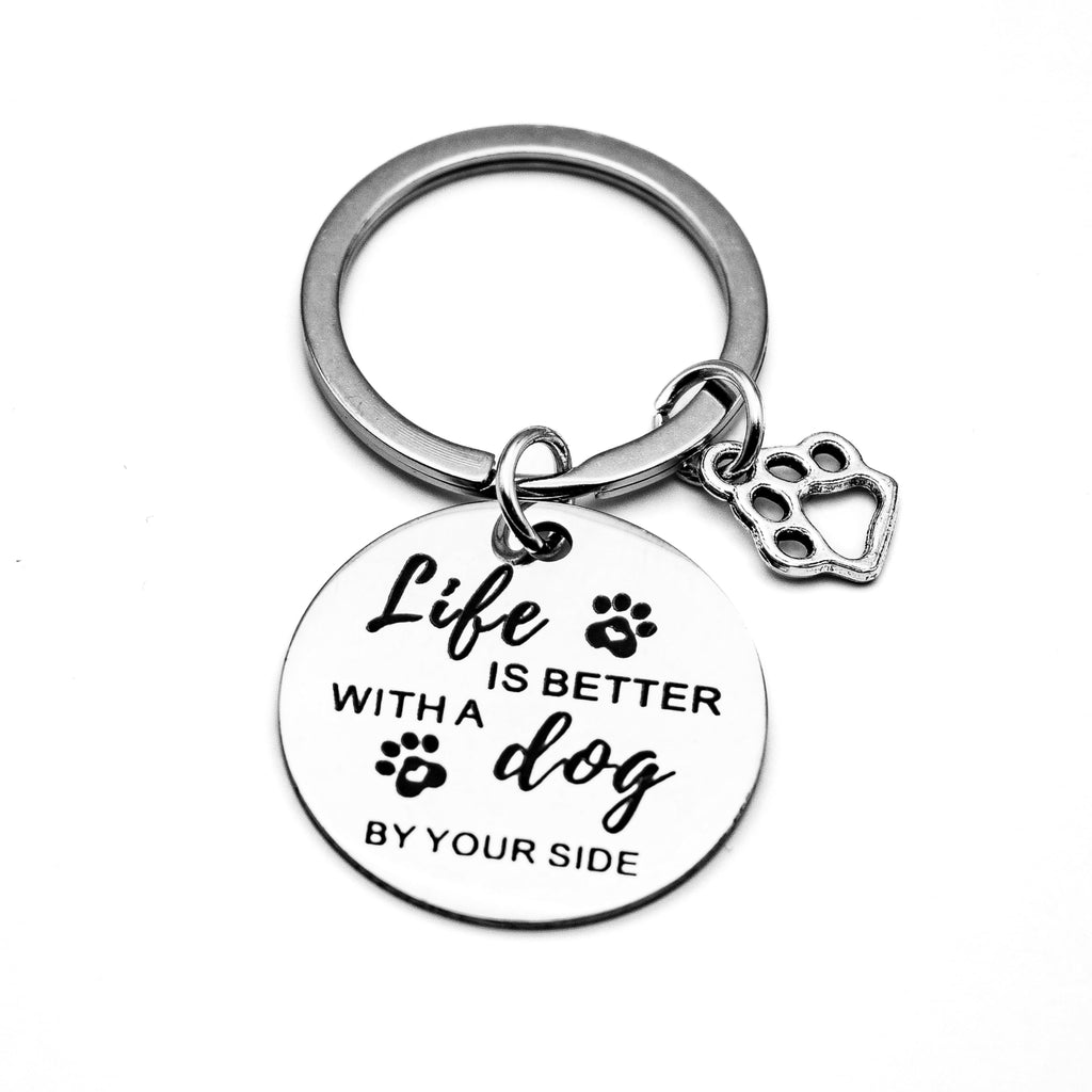 Life Is Better With A Dog KEYCHAIN - Stainless Steel Dog Tag Key Chain Ring for Mom, Dad, Pet Lovers - PawsPlanet Australia