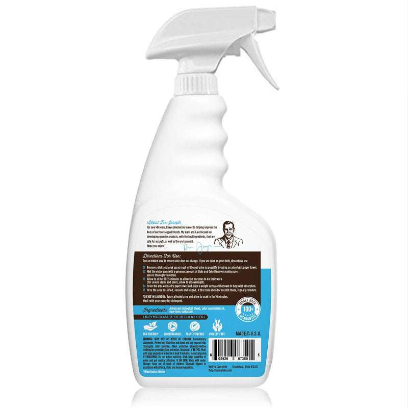 [Australia] - VetPro Complete Pet Stain & Odor Remover - Enzyme Powered Odor & Stain Eliminator for Dog and Cat Urine, Feces, Vomit, and Drool, Professional Strength 32 oz. 