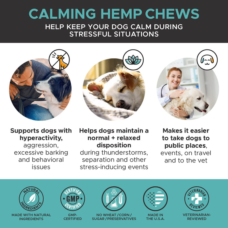 PetHonesty Hemp Calming Chews for Dogs - All-Natural Soothing Snacks with Hemp + Valerian Root, Stress & Dog Anxiety Relief - Helps Aid with Thunder, Fireworks, Chewing & Barking - 90 Count Beef Liver - PawsPlanet Australia