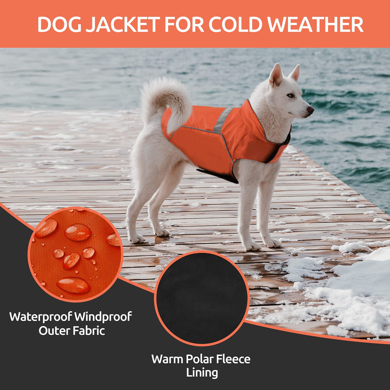 Phyxin Waterproof Dog Jacket, Reversible Dog Winter Coat, for Medium Large Dogs, Windproof Adjustable Dog Raincoat, Reflective Pet Clothes for Winter Orange - PawsPlanet Australia