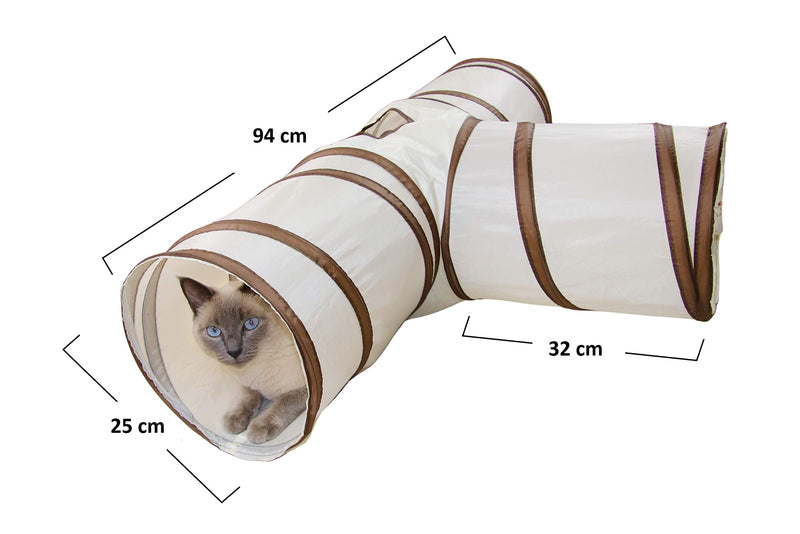 pawtaz Cat Tunnel for Indoor T-Shape 3 Way Collapsible Crinkle with Dangling Ball Peek Hole | Comes with Storage Bag - PawsPlanet Australia