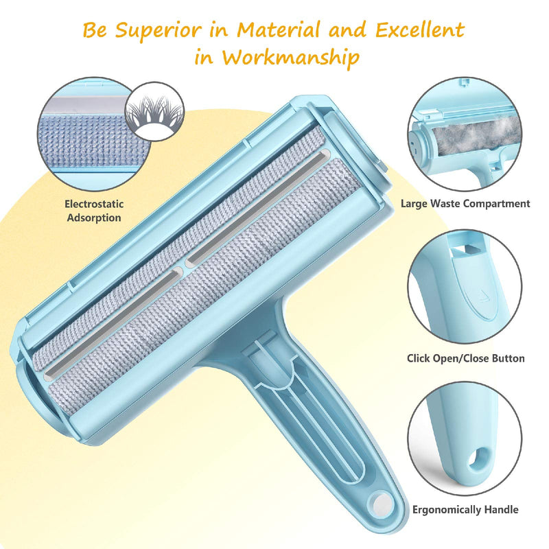 [Australia] - ORDORA Pet Hair Remover for Furniture/Bed, Reusable Dog Hair Remover Roller for Dog & Cat, Self-Cleaning, No Adhesive or Sticky Tape Needed, Perfect Fur Remover for Couch, Car, Carpet Blue 
