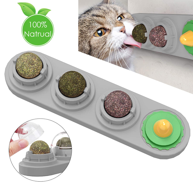 Camidy Catnip Ball Toy for Cat Licking,Natural Edible Catnip Snacks,Rotatable Licking Treats Stick-on Wall Toy for Cats Kitten Grey - PawsPlanet Australia