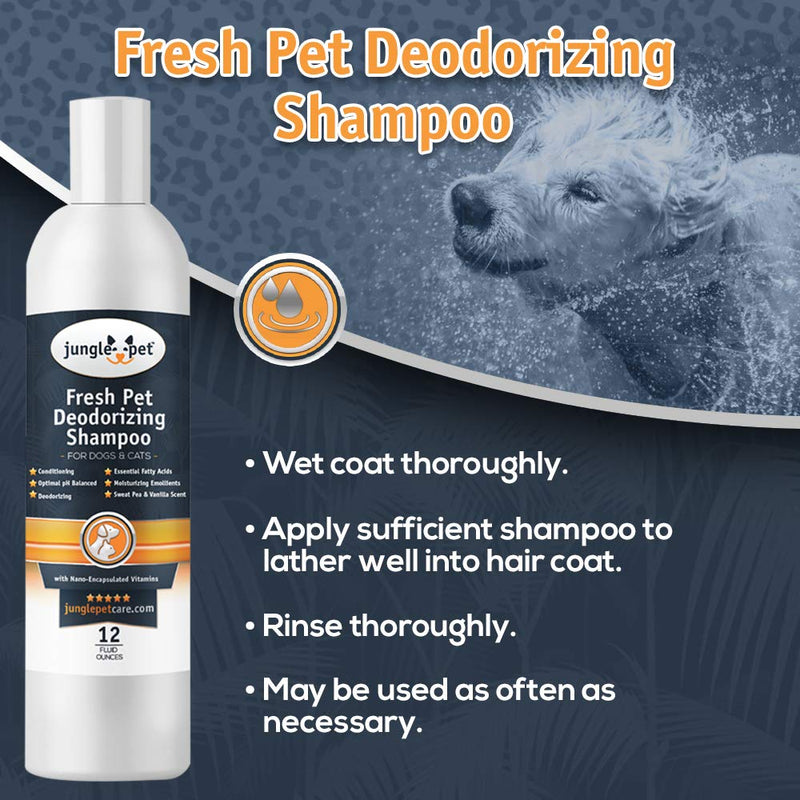 [Australia] - Jungle Pet Fresh Pet Deodorizing Shampoo - Essential Fatty Acids - Grooming & Cleansing - Soap Free, Sulfate Free, PARABEN Free - Dry Skin (Sweet Pea & Vanilla Scent) 12 Ounce 
