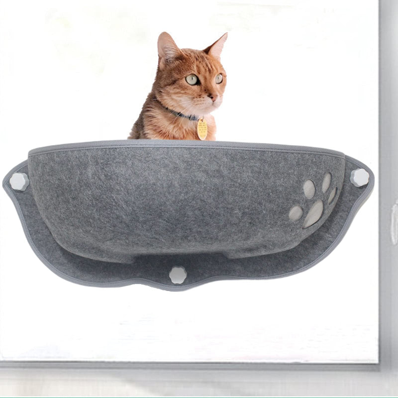 Funnyroom Cat Window Bed for Indoor Cats Hammock Perch Seat for Kitty Sill，Gray Felt Cat Window Box 27×7×13 Inches with Soft Plush Cushion，Mount Suction Cups Hold Up to 33 lbs - PawsPlanet Australia