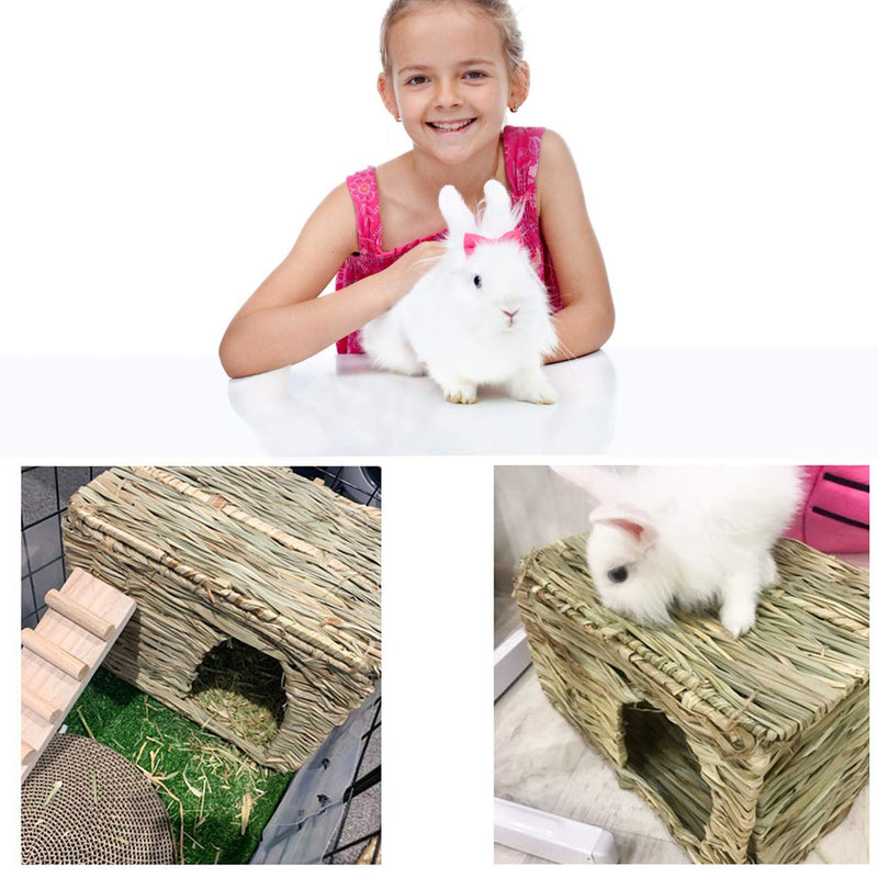 HERCOCCI Extra Large Grass House for Rabbit, Foldable & Comfortable - Small Animal Hut Play Hideaway Bed Hay Mat Chew Toy for Bunny Guinea Pig Hamster Chinchilla (2 Pack) 2 Pack - PawsPlanet Australia