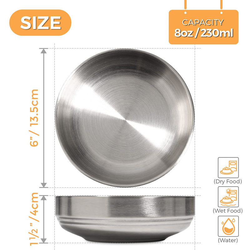 ComSaf Food Grade 304 Stainless Steel Cat Bowl Set of 2, Shallow and Wide Metal Cat Food Water Feeder, Durable Double Layer Pet Feeding Dishes for Kitten, Puppy, Whisker Stress Free, Dishwasher Safe - PawsPlanet Australia