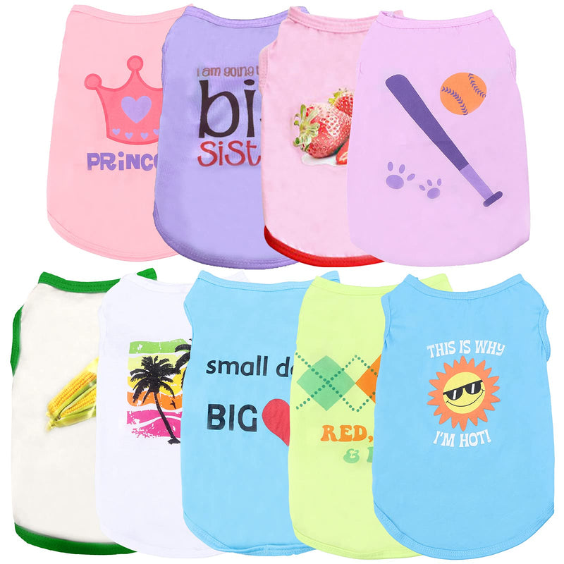 CNSJ 9 Pieces Dog T-Shirts Printed Sleeveless Dog T-Shirt Summer Breathable Dog T-Shirt Clothes for Dog Cat Pets (9 Styles) Pink - PawsPlanet Australia