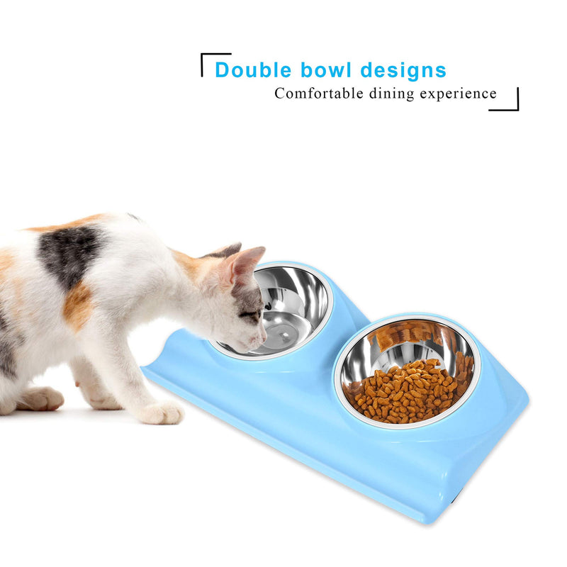 [Australia] - UPSKY Dog Cat Bowls Double Raised Pet Bowls, Elevated Cat Bowls, with Anti-Slip Resin Station, Stainless Steel Pet Feeder Bowls for All Small to Large Cats blue 