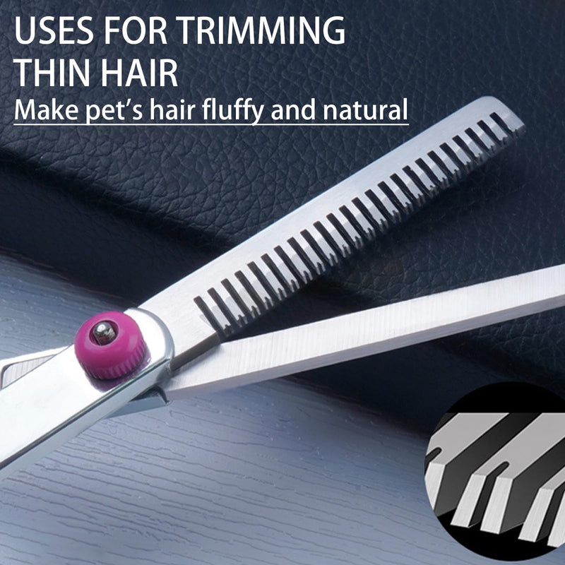 DKDDSSS Pack of 4 dog scissors, dog grooming scissors with round safety tip, professional hair scissors set, grooming comb, thinning scissors, curved scissors, for grooming dogs, cats, pets - PawsPlanet Australia