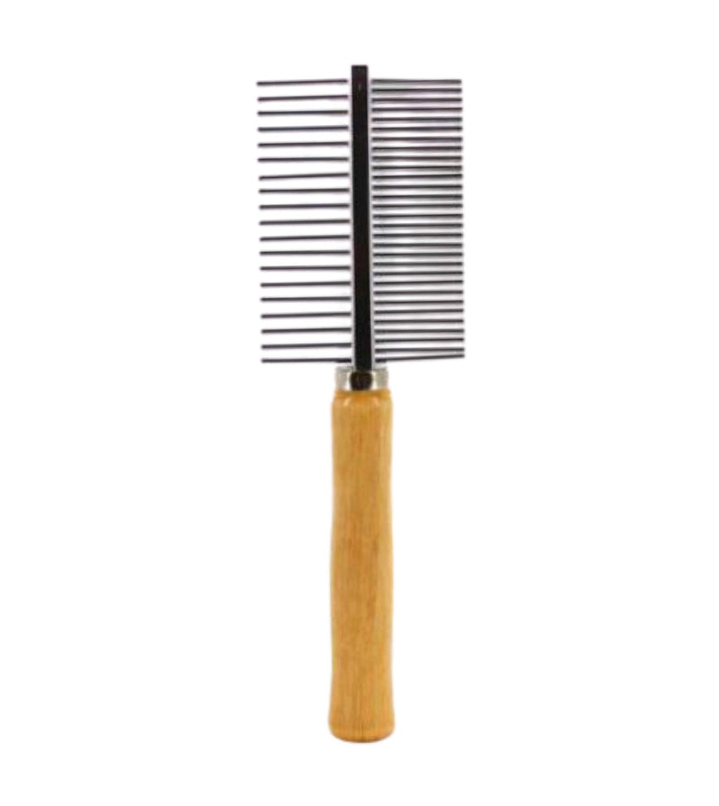 PET Grooming Comb Metal Double And Single Row Wooden Handle For Dogs Cats | Professional Deshedding Dematting Pet Supplies (Double Row) Double Row - PawsPlanet Australia