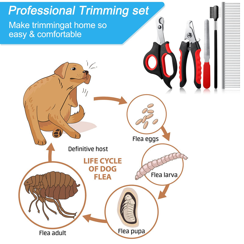 6 Pieces Pets Dog and Cat Nail Clippers Nail File Dog Nail Clippers and Trimmer Set, Stainless Steel Pet Grooming Comb, Double-Sided Dog Eye Comb Brush Dog Comb Grooming Tool for Small Large Pets - PawsPlanet Australia