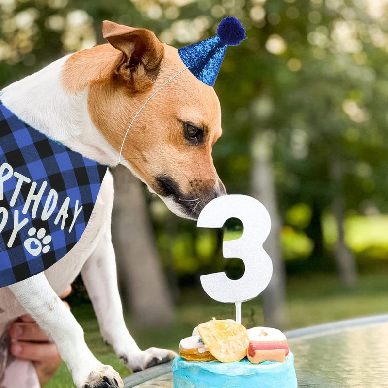 Pets Birthday Party Supplies,Dog Birthday Bandana, Cute Triangle Cotton Dog Scarf with Dog Birthday Party Hat Boy Happy Birthday Banner Set Gift and Party Puppy Doggie Decoration (Blue) Blue - PawsPlanet Australia