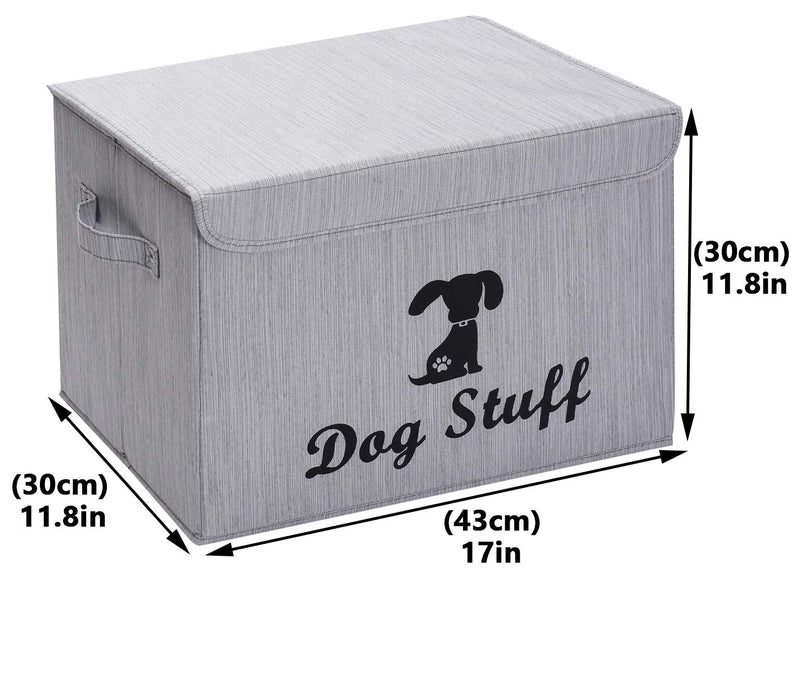 Morezi Large dog bin 17"x12" inch linen-cotton blend dog toy basket with lid - collapsible dog toy bin for organizing dog cat toys and accessories - BambooStripe - Gray BambooStripe Gray - PawsPlanet Australia