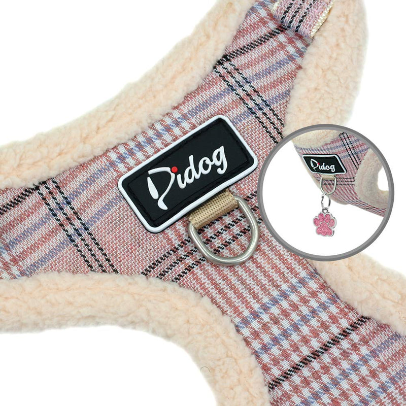 [Australia] - Didog Soft/Cosy Dog Vest Harness and Leash Set with Cute Bags,No Pull Escape Proof Breathable Mesh Dog Harness,Classic Plaid/Back Openable,Fit Walking Small Dogs, Cats S:Chest 13.5-15",Neck 12.5-14" PINK 