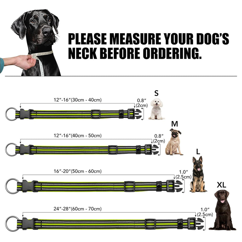 High Reflective Dog Collar Soft Neoprene Padded Nylon Dog Collars Make Dogs High Visibility Easy to Find and See in the Dark Stay Safe and Keep Comfort Adjustable for Large Medium Small Dogs and Puppy Green - PawsPlanet Australia