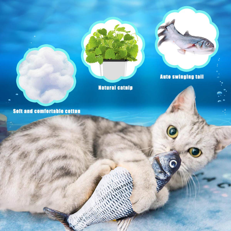 Jeteven 12'' Moving Fish Cat Toy, Floppy Fish Cat Toy, Catnip Toys, Realistic Plush Electric Wagging Fish Cat Toy, Funny Interactive Fish Cat Toy for Cat Exercise black and white carp - PawsPlanet Australia