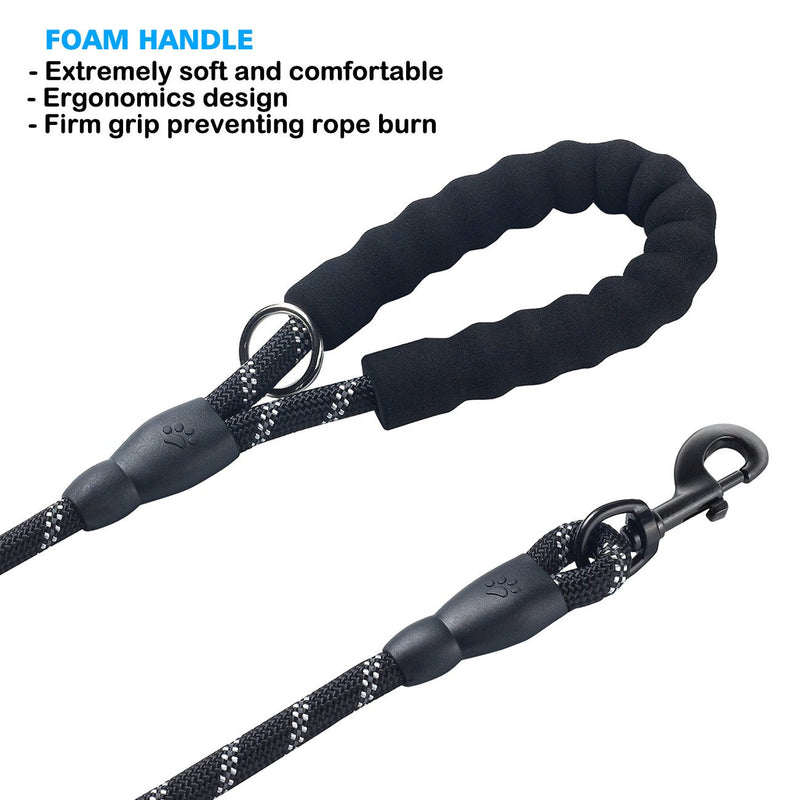 ladoogo 2 Pack 5 FT Heavy Duty Dog Leash with Comfortable Padded Handle Reflective Dog leashes for Medium Large Dogs 1/2" x 5FT (for dogs 18-120 lbs.) Black+Black (2+2pack) - PawsPlanet Australia
