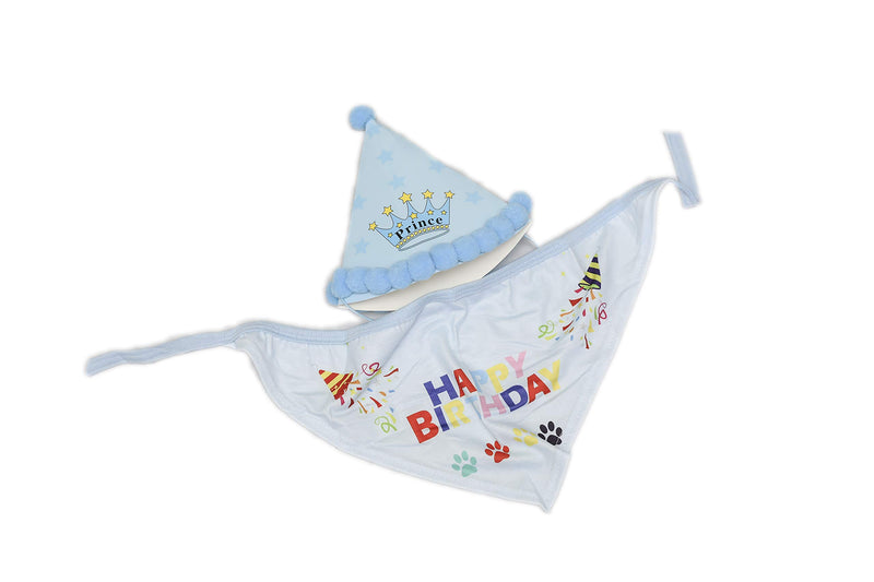 Dog Pet Happy Birthday Bandana tie and Matching Cute Hat in blue for the Boys | Party Accessory, puppy set | Dog Birthday | Pet Birthday |Puppy Birthday| Dog Birthday Bandana | Birthday Hat - PawsPlanet Australia