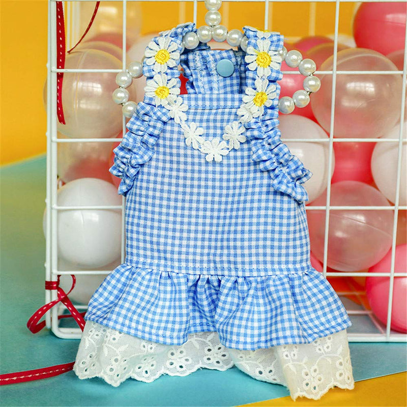 DOGGYZSTYLE 2 Pack Summer Dog Dresses Girl Puppy Cat Plaid Princess Dress Party Birthday Pet Vest Clothes for Small Medium Dogs X-Small Blue+Green - PawsPlanet Australia