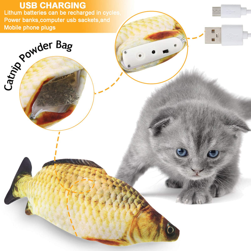 [Australia] - Sumind 14 Pieces Cat Toy Set, Include Electric Flopping Fish Moving Fish Cat Toy, Retractable Cat Wand Toy Set Telescopic Rod and 12 Pieces Replacement Teaser Refills Feather, Interactive Toy for Cat 