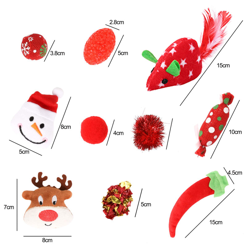 JUPSK 10 pcs Christmas Cat Toys, Christmas Pet Stocking, Xmas Interactive Chew Toy for Puppy Kitten - PawsPlanet Australia